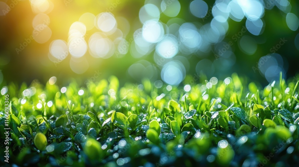 Aufkleber close-up view of grass with water droplets, suitable for use in environmental or nature-related proj