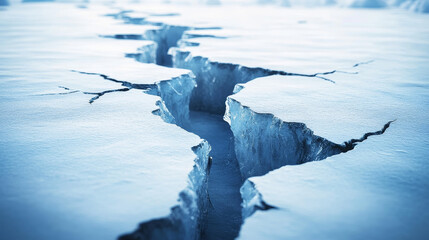 Frozen crack ice land on transparent background. Broken glacier surface 3d texture. Earthquake deep break winter river realistic blue fracture. Icy split quake gap isolated illustration. Nature damage