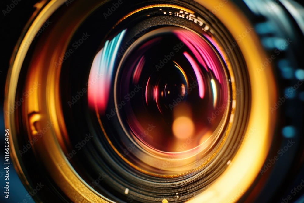 Poster Close up shot of a camera lens showing the intricate details of its mechanical and optical components