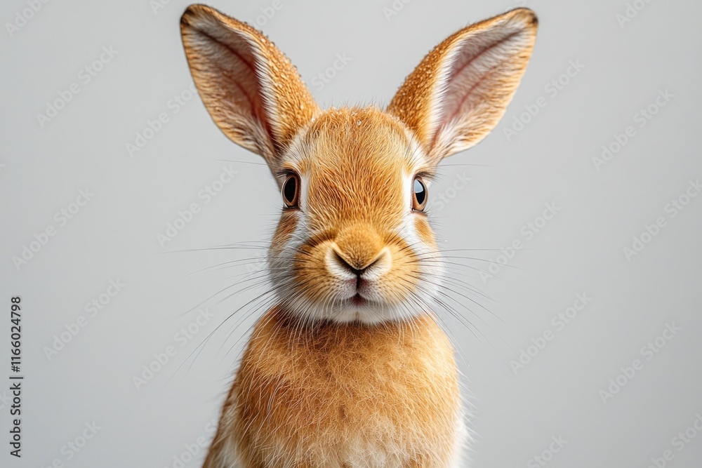 Poster a close-up image of a rabbit's face against a gray background
