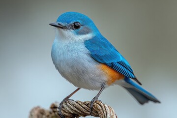 A small blue bird sitting on top of a rope, perfect for use in designs related to nature and wildlife