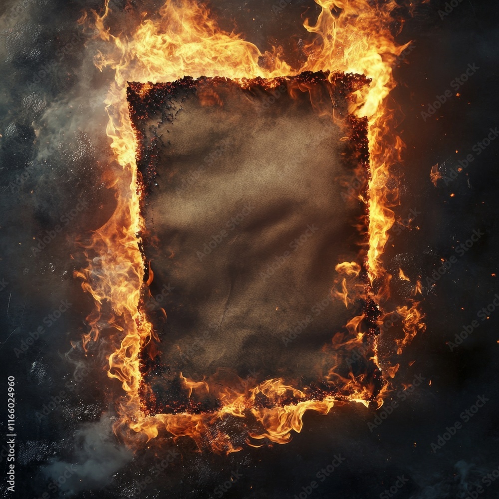 Aufkleber a vintage paper document burns with intense flames, creating a dramatic and powerful image of destru