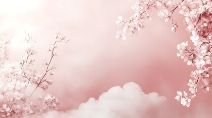 Fototapeta premium Delicate Pink Blossoms Frame Soft Cloudscape