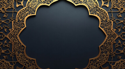 Fototapeta premium Thin elegant golden Islamic frame set. Arab gold luxury windows. Arab modern thin portals or doors. Gold decoration ornaments elements. Premium Arabian frames on dark background. Vector illustration.