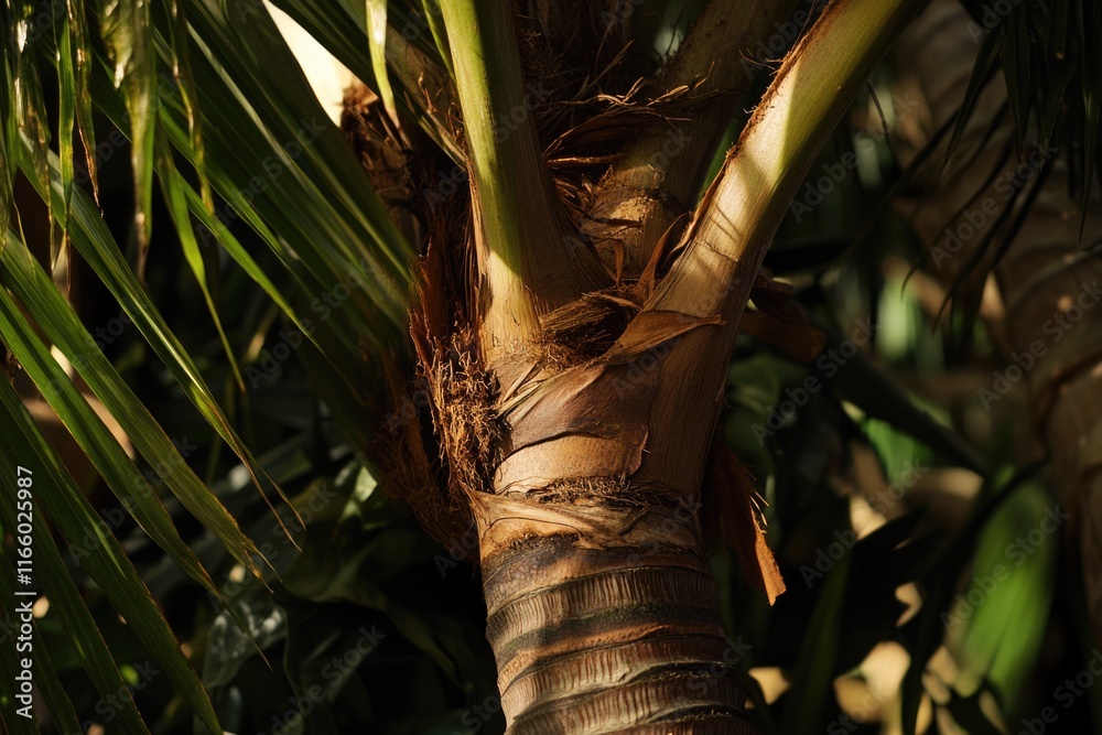 Poster a close-up view of the leaves on a palm tree, great for use in nature or travel themed contexts
