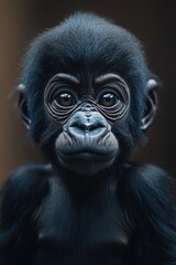 Obraz premium Close-up photo of a baby gorilla's adorable face, suitable for use in wildlife or conservation-themed projects