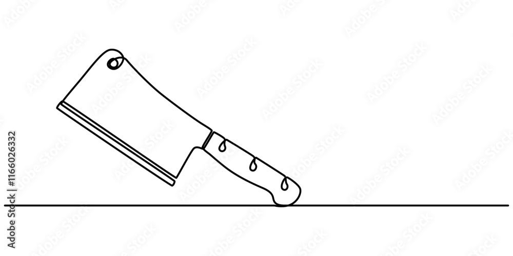Poster Chopping Knife Continuous Line Icon, Cleaver icon line continuous drawing vector. One line Cleaver icon vector background. kitchen knife icon. Continuous outline of a chef's knife icon, one line. 