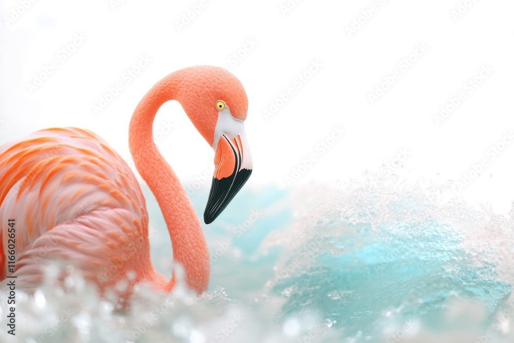 Poster a close-up view of a flamingo in its natural habitat, with advice to use this image for wildlife or 
