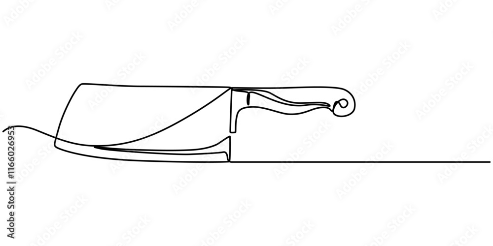 Poster chopping knife continuous line icon, cleaver icon line continuous drawing vector. one line cleaver i