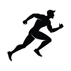 A silhouette of a man running in a black and white 