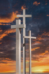 Three Crosses in Sunset