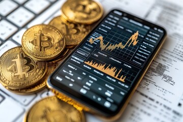 A cell phone sits atop a pile of coins, a symbol of financial success
