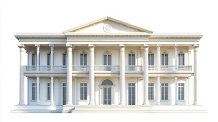 Obraz premium Urban retro colonial style building cartoon vector illustration. Old residential or government building with columns, Victorian house isolated on white background