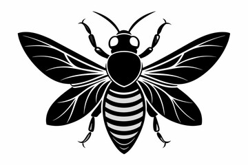 A bee with a black face and wings. Bee logo silhouette vector illustration

