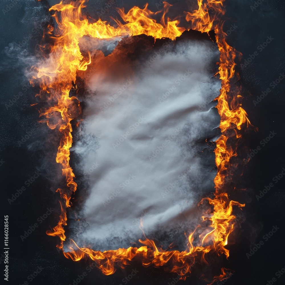 Fototapete a sheet of paper is engulfed in a fiery inferno, creating a dramatic and visually striking image wit