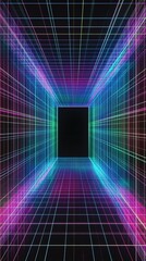 Fototapeta premium Abstract neon grid tunnel.