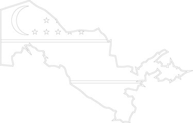 Outline Map of Uzbekistan with Its National Flag 