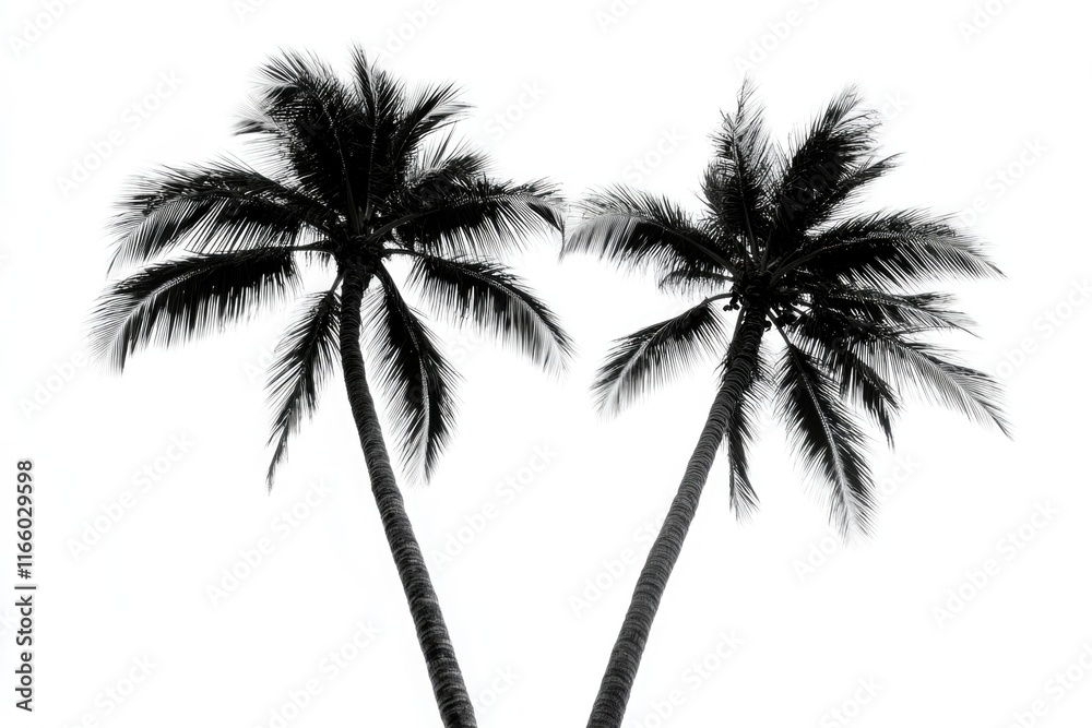 Poster two palm trees standing side by side, surrounded by greenery