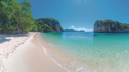 Fototapeta premium Secluded tropical beach with clear turquoise water and white sand.