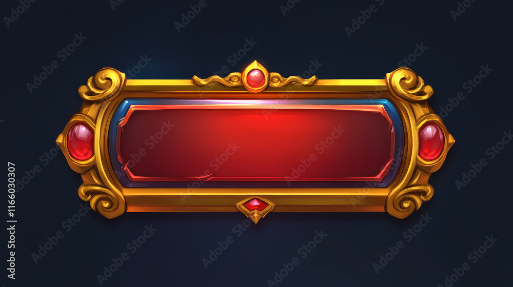 Wall mural medieval ui game sprite button with gold border cartoon design. isolated long golden royal gui vecto