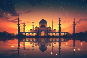 Grand Mosque Sunset Silhouette Reflection Beauty