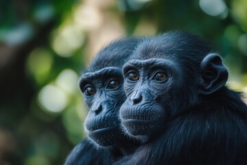 Close-up of two monkeys surrounded by trees