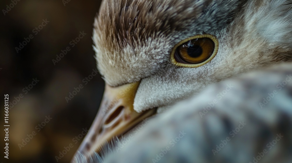 Poster a close-up shot of a bird's face with a blurred background