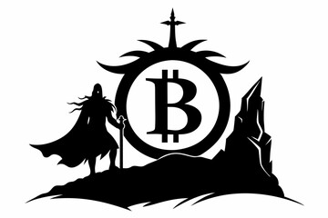 Bitcoin Glyph Solid Black Illustration. Bitcoin sign cryptocurrency vector illustration. Bitcoin silhouette vector illustration 
