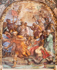 PERUGIA, ITALY - MAY 18, 2024: The baroque fresco of Decapitation of St. Paul the Apostle in the...