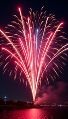 Large Pink Firework Exploding in Sky