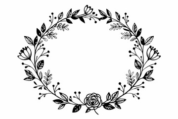 Flower line art vector. Floral Circle Frame Vector Set vector illustration

