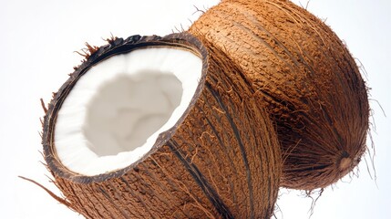 Two coconuts sit together on a surface, waiting for their fate