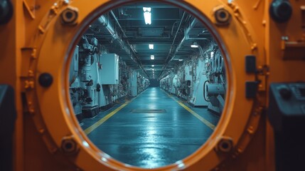 Fototapeta premium Ship's engine room viewed through a porthole.
