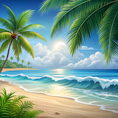 Obraz premium Tropical beach paradise with palm trees.