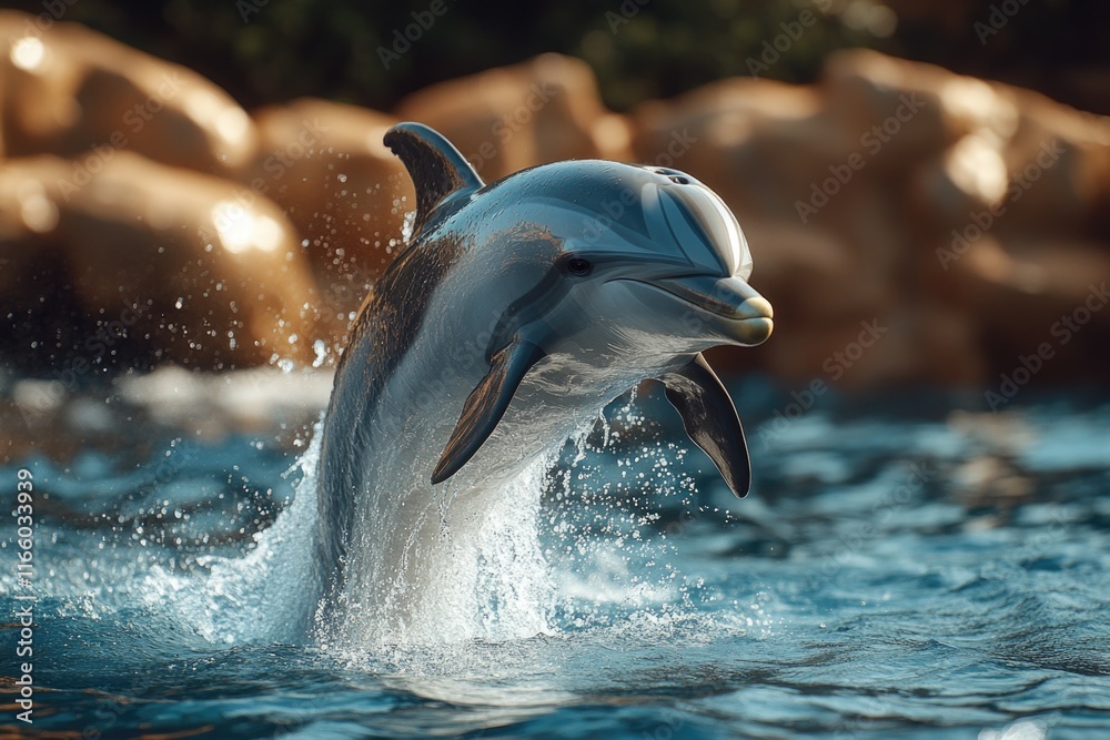 Poster A dolphin leaps from the ocean in a dynamic motion