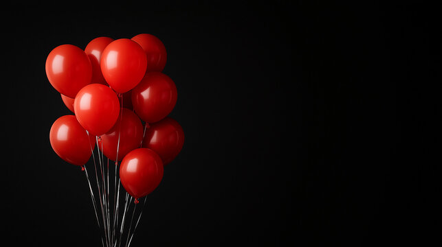 red balloons isolated on black background