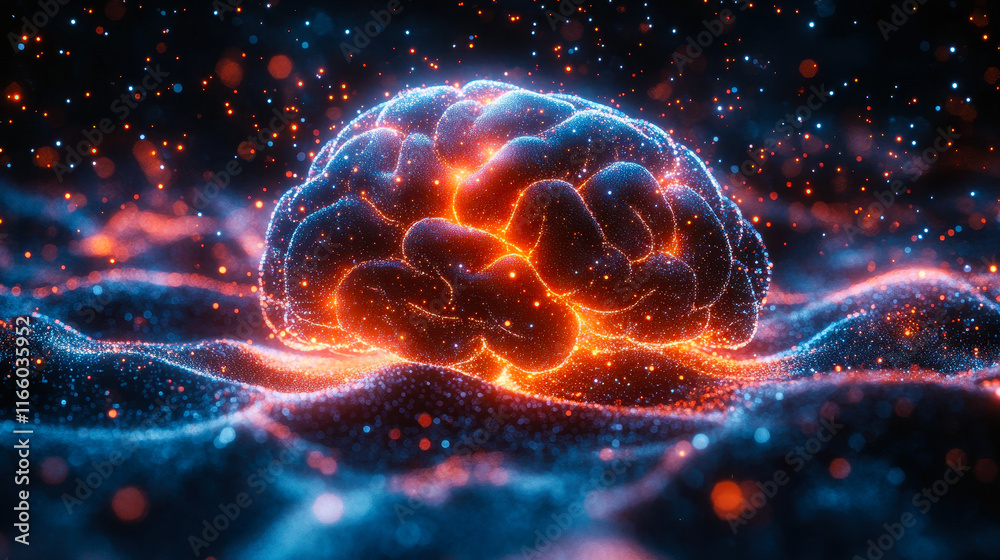 Poster glowing digital brain representation in futuristic neural network, ai concept combining deep learnin