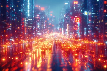 Fototapeta premium Nighttime city scene with many lights