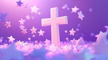Obraz premium A White Cross Amidst a Field of Pink Stars