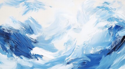 Obraz premium Abstract landscape, oil painting, swirling blues and whites, mountainous terrain, glacial peaks, dynamic brushstrokes, atmospheric, ethereal, cool color palette, textured canvas, impressionistic style