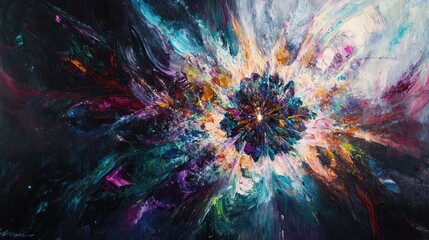 Fototapeta premium A vibrant abstract explosion of colors, evoking emotions and cosmic themes.