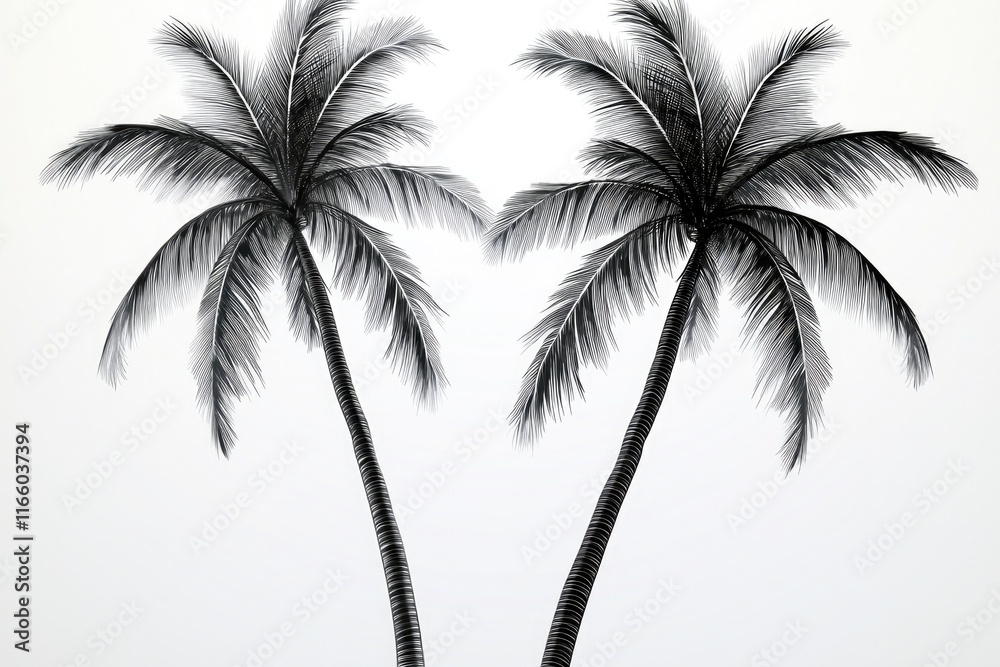 Poster two palm trees standing tall on a sunny beach with calm waters