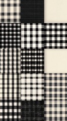 Black and white gingham pattern textures.
