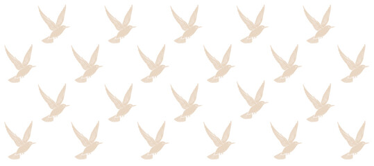Pattern with beige silhouette of birds flight in the white background
