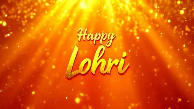 Indian Lohri Holiday. Brightly animated greeting card with &ldquo;Happy Lohri&rdquo; inscription. dynamic scene. Culture of India