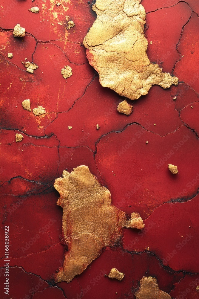 Poster a detailed shot of vibrant red and gold paint, suitable for use in craft projects or design concepts