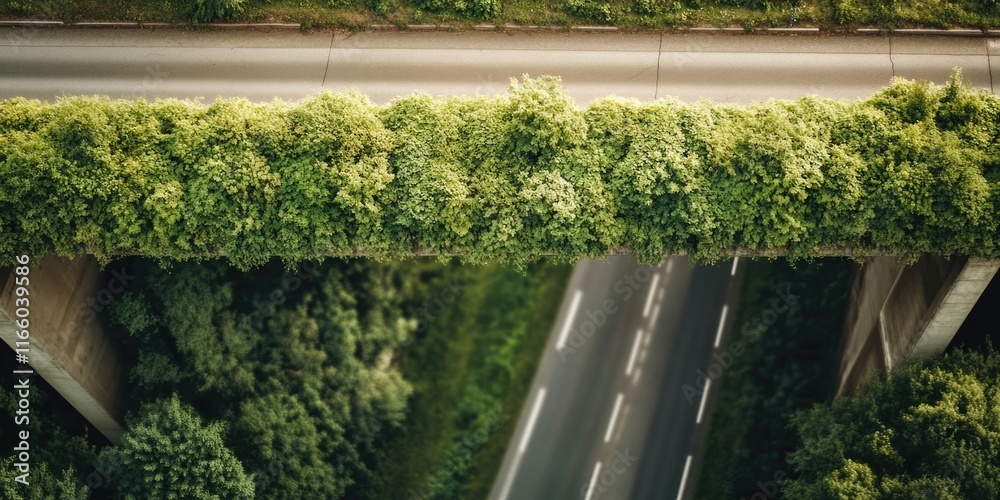 Poster Aerial view of a highway with a bridge overpass, useful for urban planning or infrastructure projects