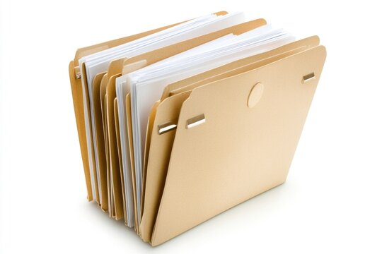 A collection of file folders stacked vertically, with labels and tabs visible