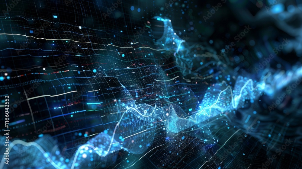 Wall mural complex data streams flowing and glowing in a digital cyberspace, creating a futuristic technologica
