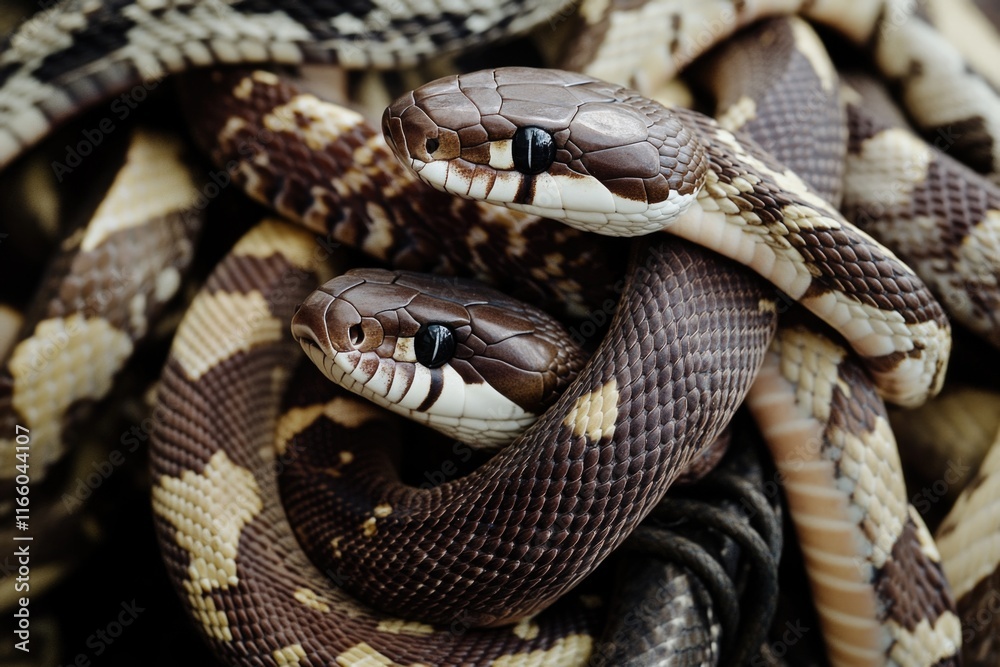 Poster A close-up shot of a snake surrounded by other snakes, perfect for using in wildlife or reptile-related contexts